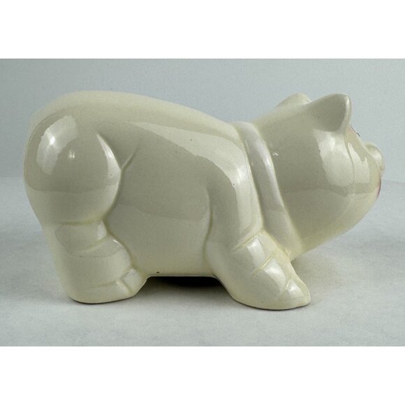 Vintage Painted Ceramic Standing Piggy Bank Off White Pottery Taiwan Made 6x3 in - Picture 3 of 12